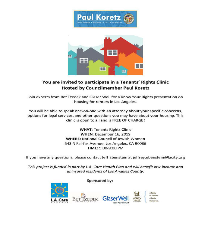 Paul Koretz to host Tenants Rights Clinic on December 16, 2019