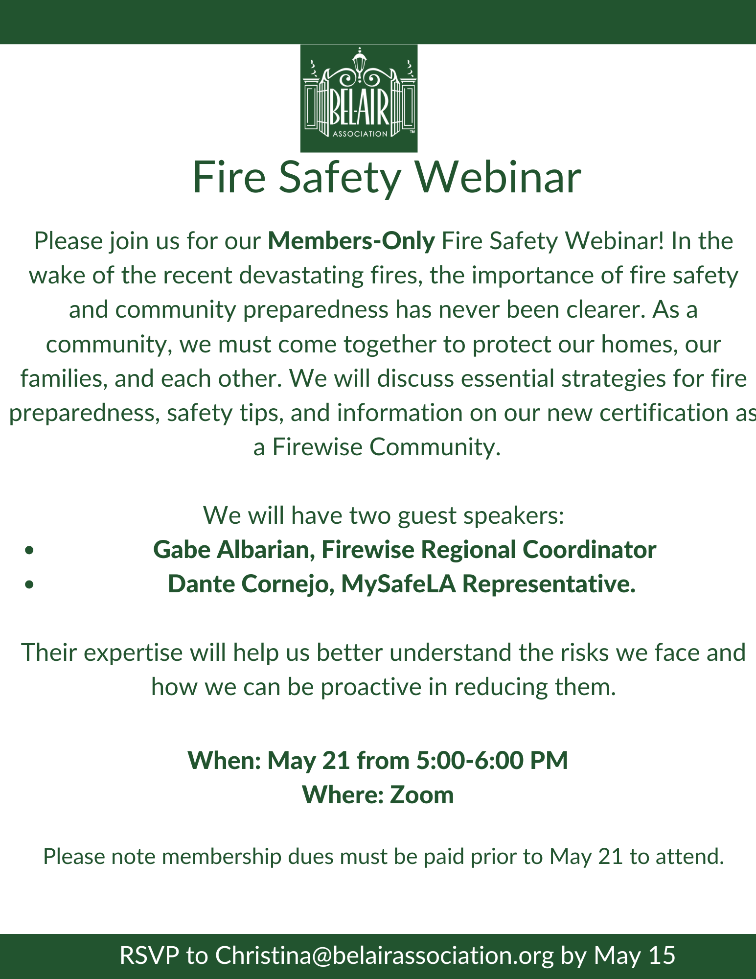 BAA MEMBERS-ONLY FIRE SAFE WEBINAR – May 21 at 5pm